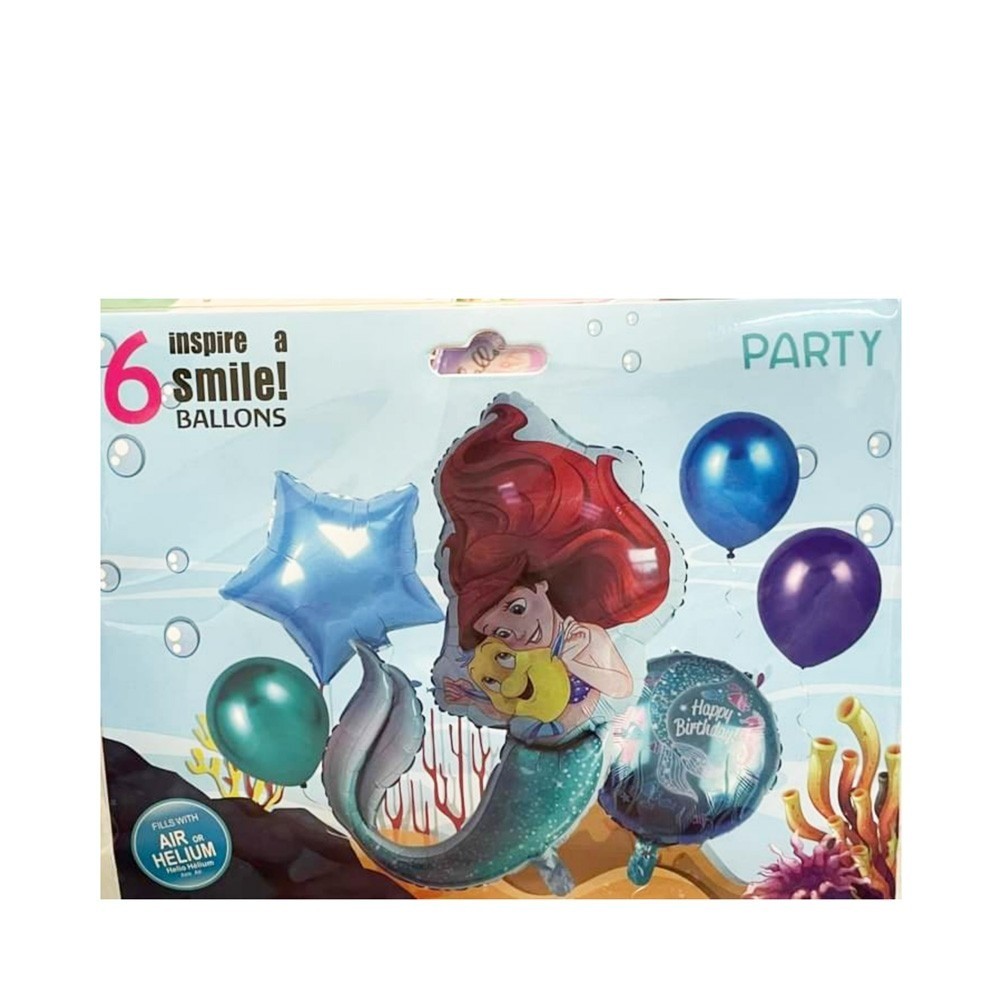 6 pcs ariel theme balloon set. Color: multicolor.  Size: Standard