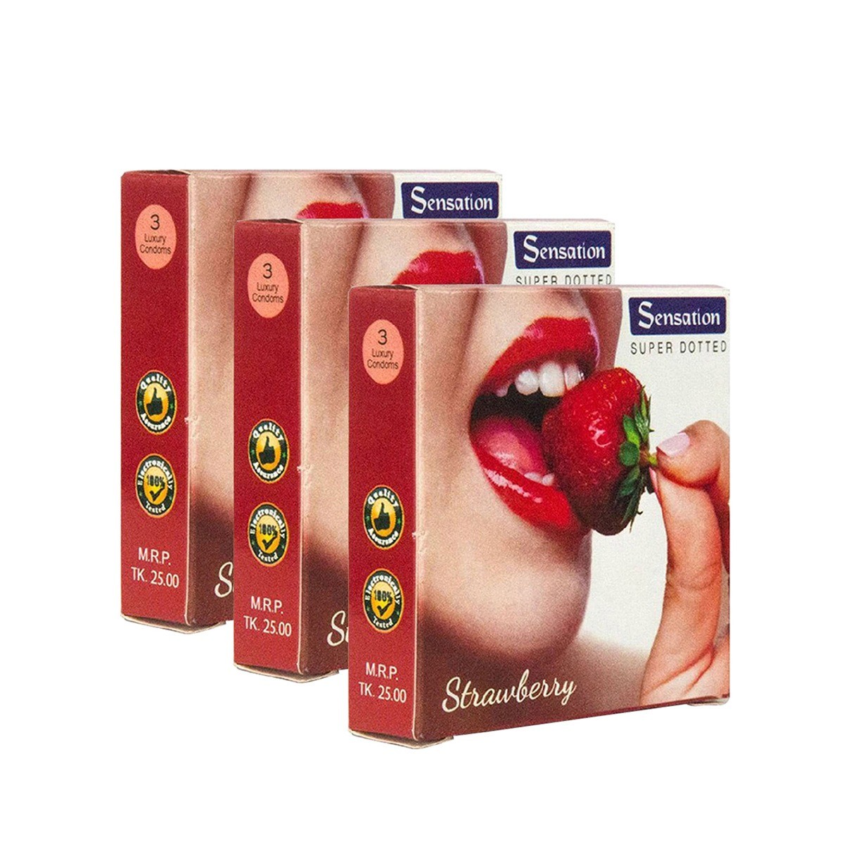 SENSATION Super Dotted Scented Strawberry Flavoured Condoms COMBO 3 Pack 3×3=9pcs